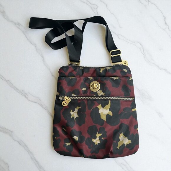 Baggalini Handbags - BAGGALINI Burgundy Travel Leopard Print Crossbody Bag